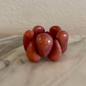 Tagua Nut 90s Y2K Mauve Pink Stretch Bracelet Teardrop Chunky Statement  Boho